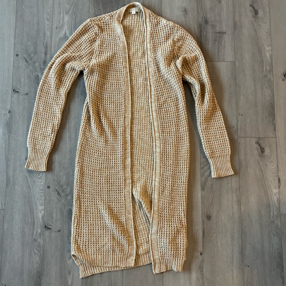 Poof Excellence Neutral Beige Knit Midi Cardigan